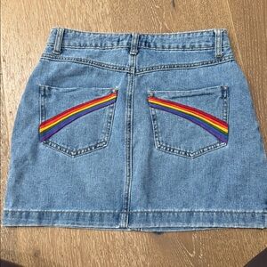 Forever 21 Denim Mini Skirt Rainbow Stripe Button Front Size M